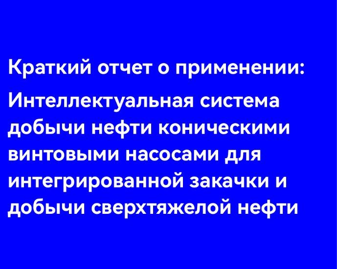 Краткий отчет о применении:Интеллектуальная система добычи нефти коническими винтовыми насосами для интегрированной закачки и добычи сверхтяжелой нефти